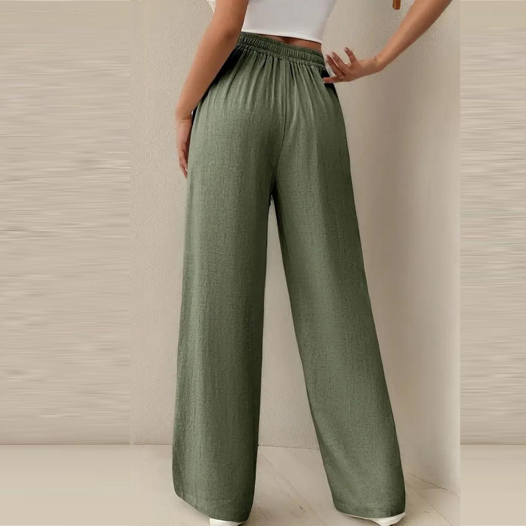 Women's Casual Solid Color High-waisted Wide-leg Pants