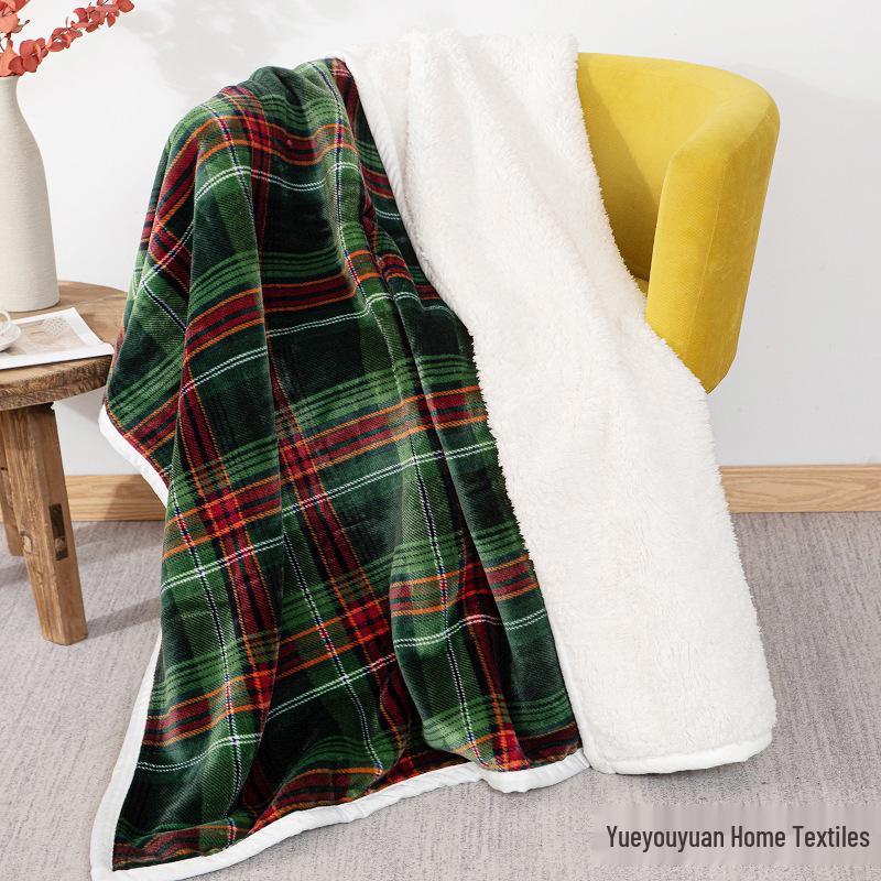 Double-Layer Lambswool Flannel Blanket: Plaid Office, Dorm, or Sofa Throw