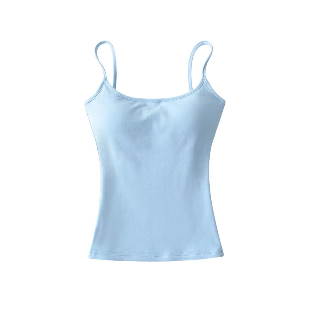 Canottiera da donna con spalline sottili, vestibilità aderente, tinta unita, basic, casual, corta