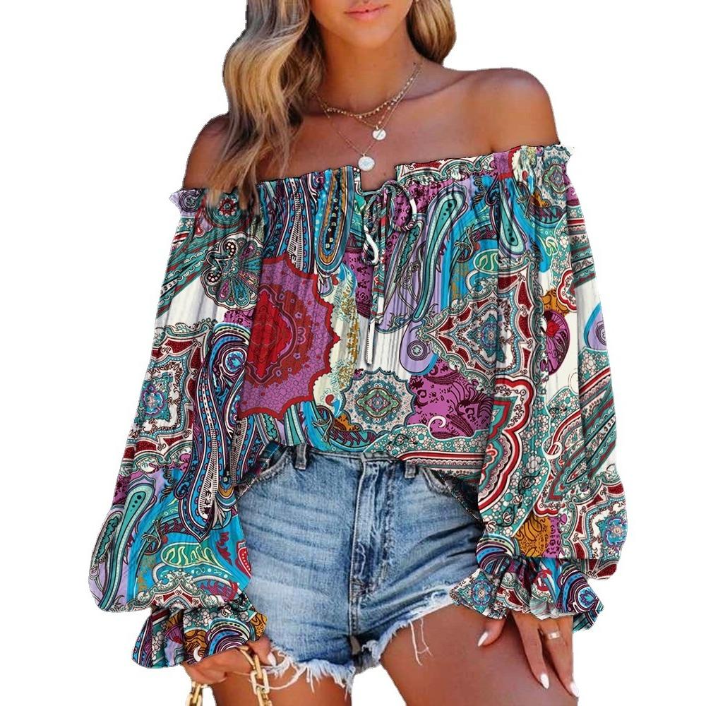 

GMXIA Женские модные повседневные летние блузки и рубашки на одно плечо с длинным рукавом XXL