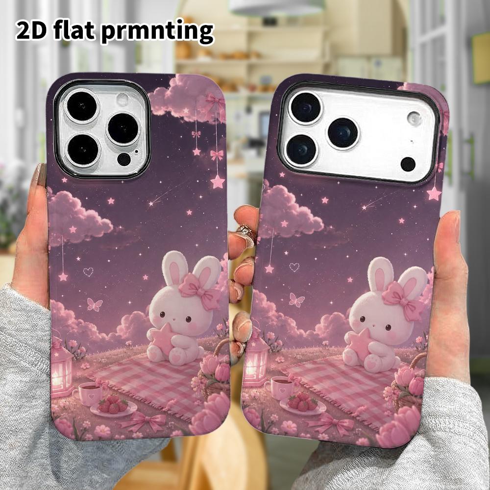 Phone Case: 2D Flat Design Suitable for iPhone 18, 17, 16, 15, 14, 13 Pro Film Protective Case, Couple Style, Starry Sky Rabbit, Christmas and Hallowe