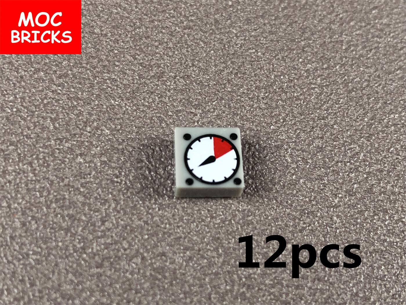 

12pcs MOC Bricks Printed Tile 1x1 1x2 2x2 Control Panel Gauge Newspaper Phone Tape Clock Constructing Blocks Children Toys Presents