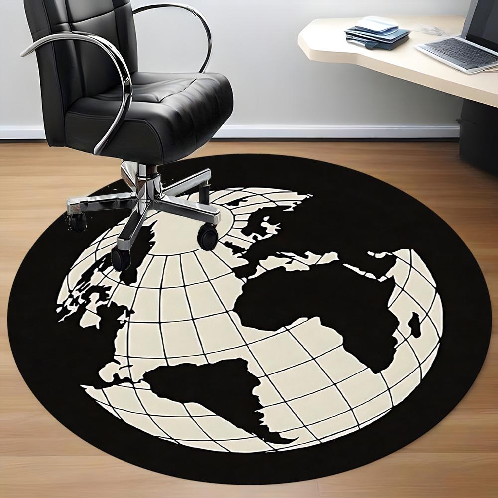1pc Global Map Office Round Area Rug, Indoor Mat Suitable For Office, Under Office Chairs Bedroom Living Room Home Decor, Room Deco