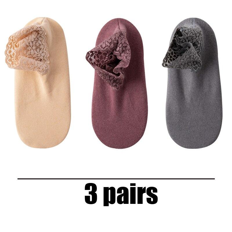3 Pairs Women Winter Socks Warm Thicken Thermal Soft Solid Color Socks Wool Cashmere Snow Boots Velvet Lace Home Floor Sock