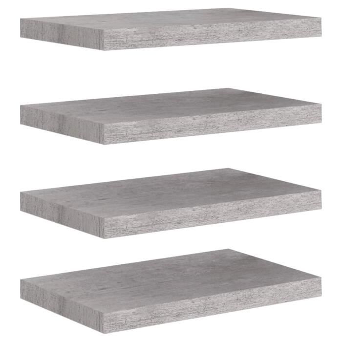 VidaXL Étagères murales flottantes 4 pcs Gris béton 50x23x3,8 cm MDF