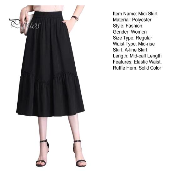 Damen Midirock, elastischer hoher Taillen-A-Linien-Langer Rock mit Taschen, einfarbig, dünner Stil, schlankmachender Designrock