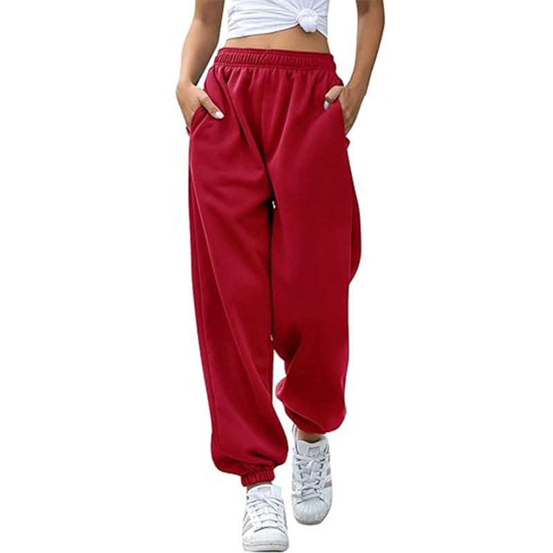 Damen Elastische Taille Kordelzug Jogginghose Locker Lässig Trainingshose Mit Seitentaschen