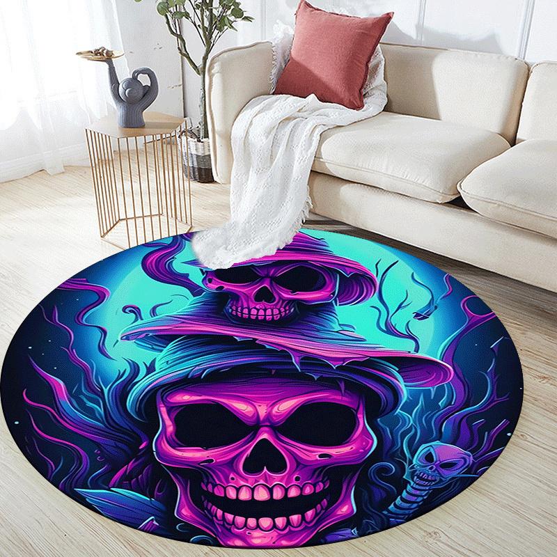 1pc Soft, Absorbent & Non Slip Skull and Evil Pumpkin Round Rug Soft Circle Rug for Living Room & Bedroom Decor, Chair Mats, and Unforgettab