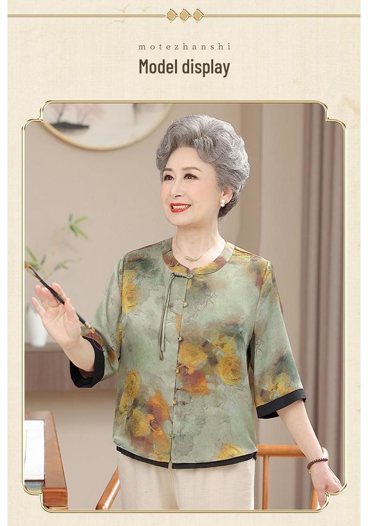 New Summer Chinese-Style Printed Shirt for Elderly Women