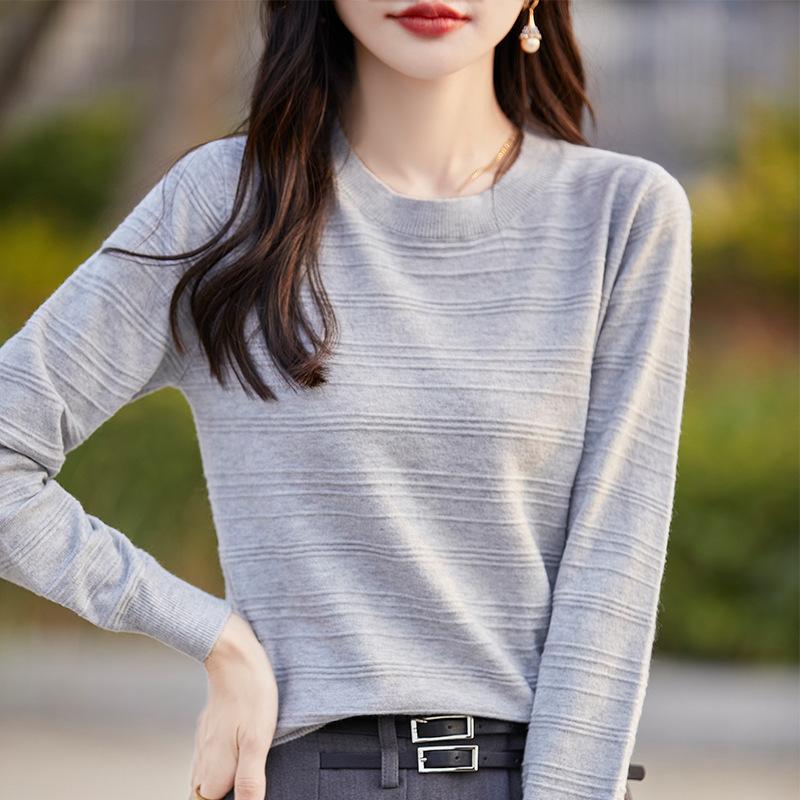Women's Fashion Casual Fall Winter Solid Color Print Long Sleeve O-Neck Sweaters