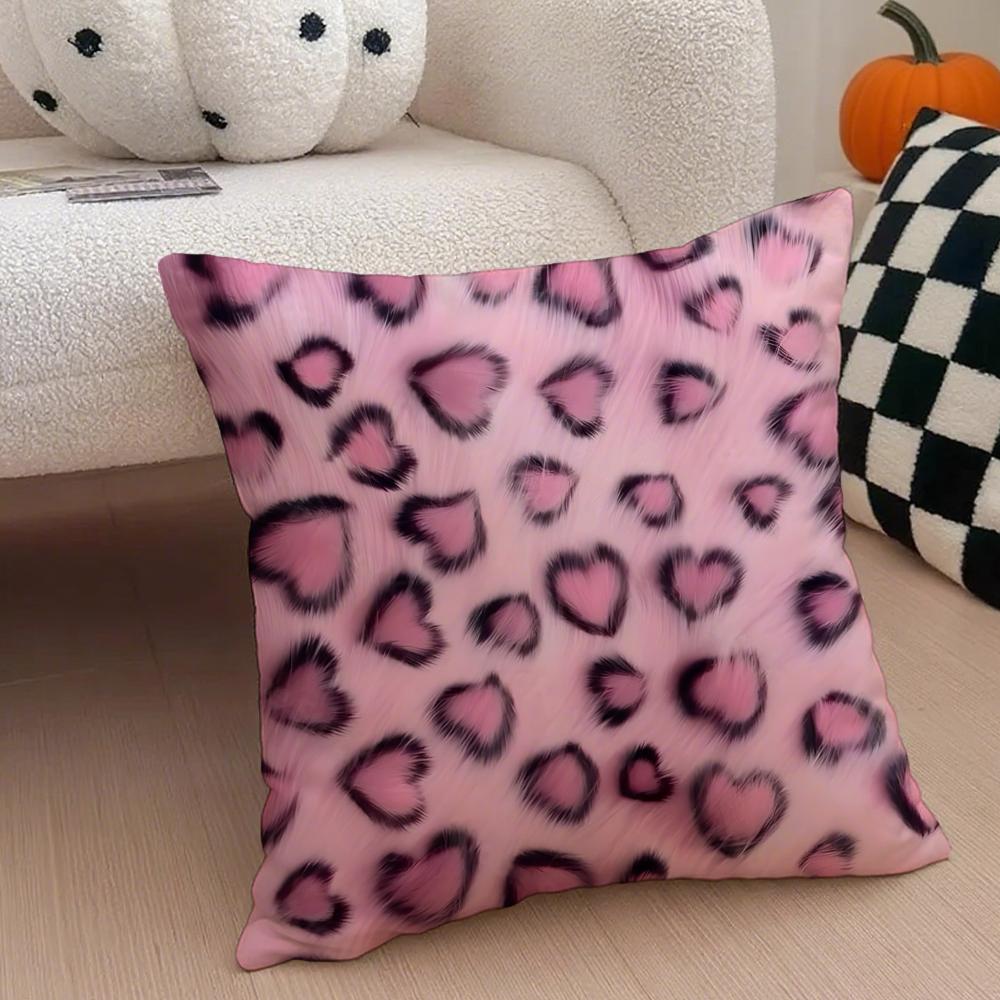 L-Leopard Print Hearts Pillow Trendy Cushion Cover Throw Pillow Cover Hidden Button Durable Polyester Chair Cushion