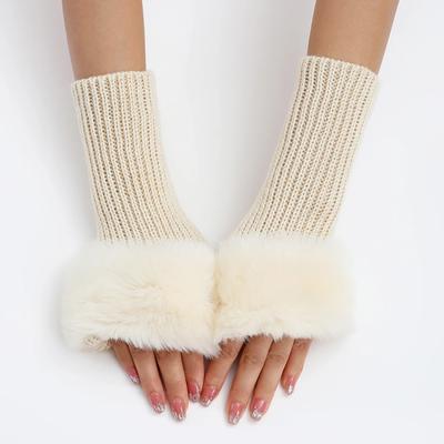 Women Furry Warm Sleeves Gloves Autumn Winter Lady Faux Rabbit Fur Fingerless Elastic Knitted Hemp Mittens Clothing Accessories