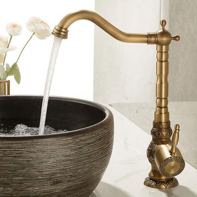 Basin Faucets Antique Carved Bathroom Faucet Hot & Cold Brass Bathroom Sink Faucet Deck Mounted Lavotory Faucet Mixer Water Tap