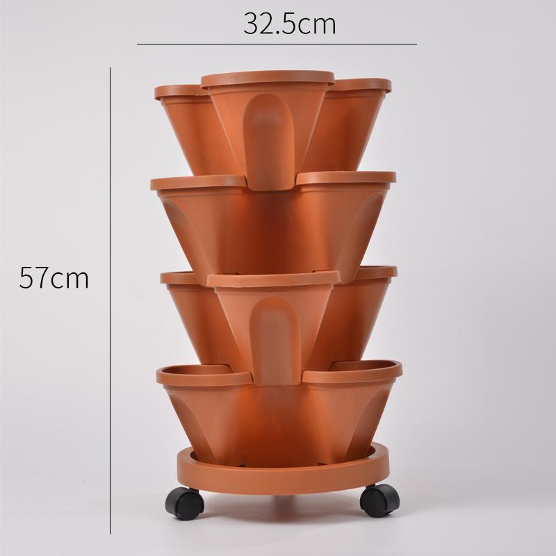 Three Dimensional Multi-layer Flowerpot with Roller Family Balcony Vegetable Fruit Growing Plastics Flower Shaped Flowerpot