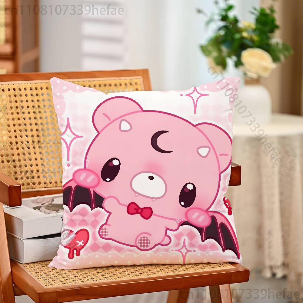 Pink Bear GGloomys Kawaii Funny Pillow Case Antidustmite Pillowcase Invisible Zipper Silky Short Plush Sofa Cushion Cover