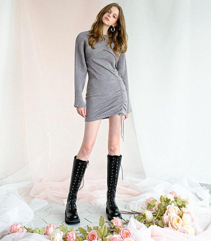 Urban Dress Cross Bolero Knit Onepiece Set Gray