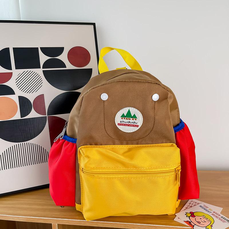 Splicing cute children s double backpack autumn new simple kindergarten double shoulder schoolbag lightweight children s schoolbag