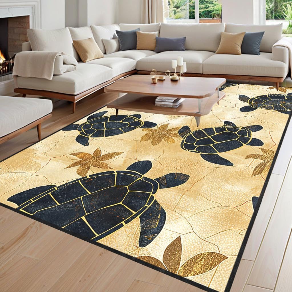 Meeresschildkröten-Teppich mit Strandmotiv für Kinder und Erwachsene, Ozeantier-Teppich, Küsten-Indoor-Spielzimmer-Bodenmatte