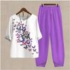 Sommer Lässige Zweiteiler Damen Locker Kurzarm T-Shirt High Waist Hose Print Outfits Damen Elegant Vintage Oberteil Hosenanzug
