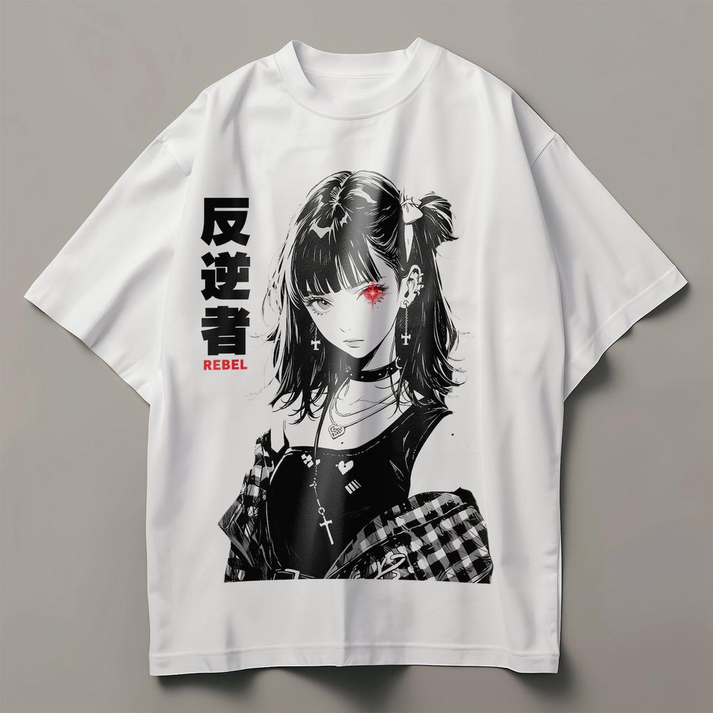 Anime Girl Oversized Tshirt, Harajuku Streetwear Goth Shirt, Japanese Shirt, Oversize Manga Tee, Trendy Dark Y2K Top