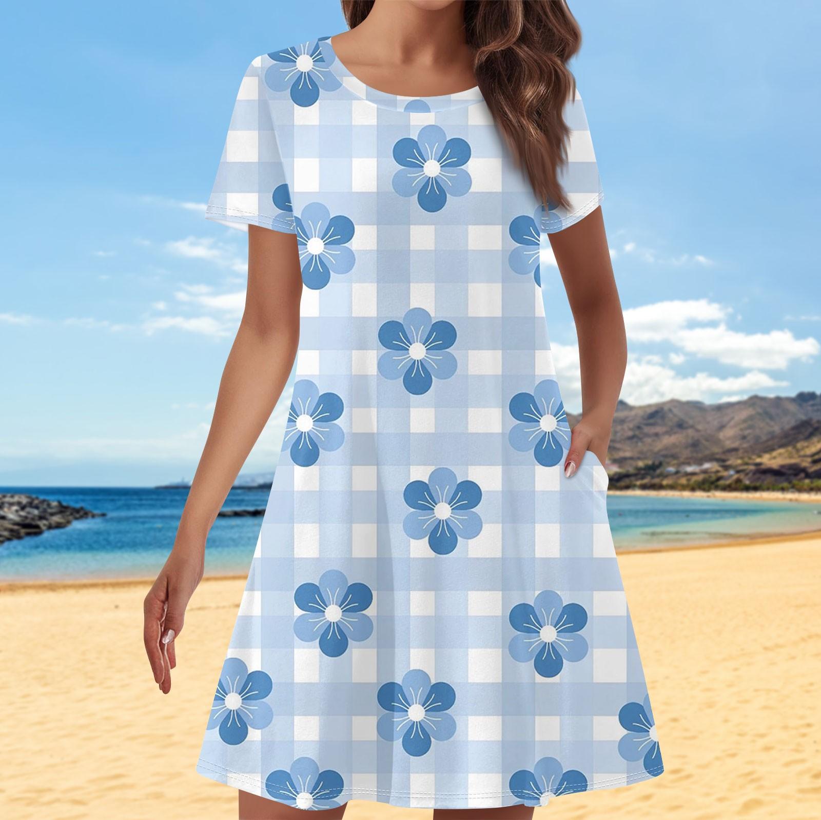 

Женские повседневные платья с принтом Летние платья с коротким рукавом и круглым вырезом XXXL