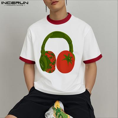 Men Round Neck Short Sleeve 3D Print Stitching Casual Loose T-shirts