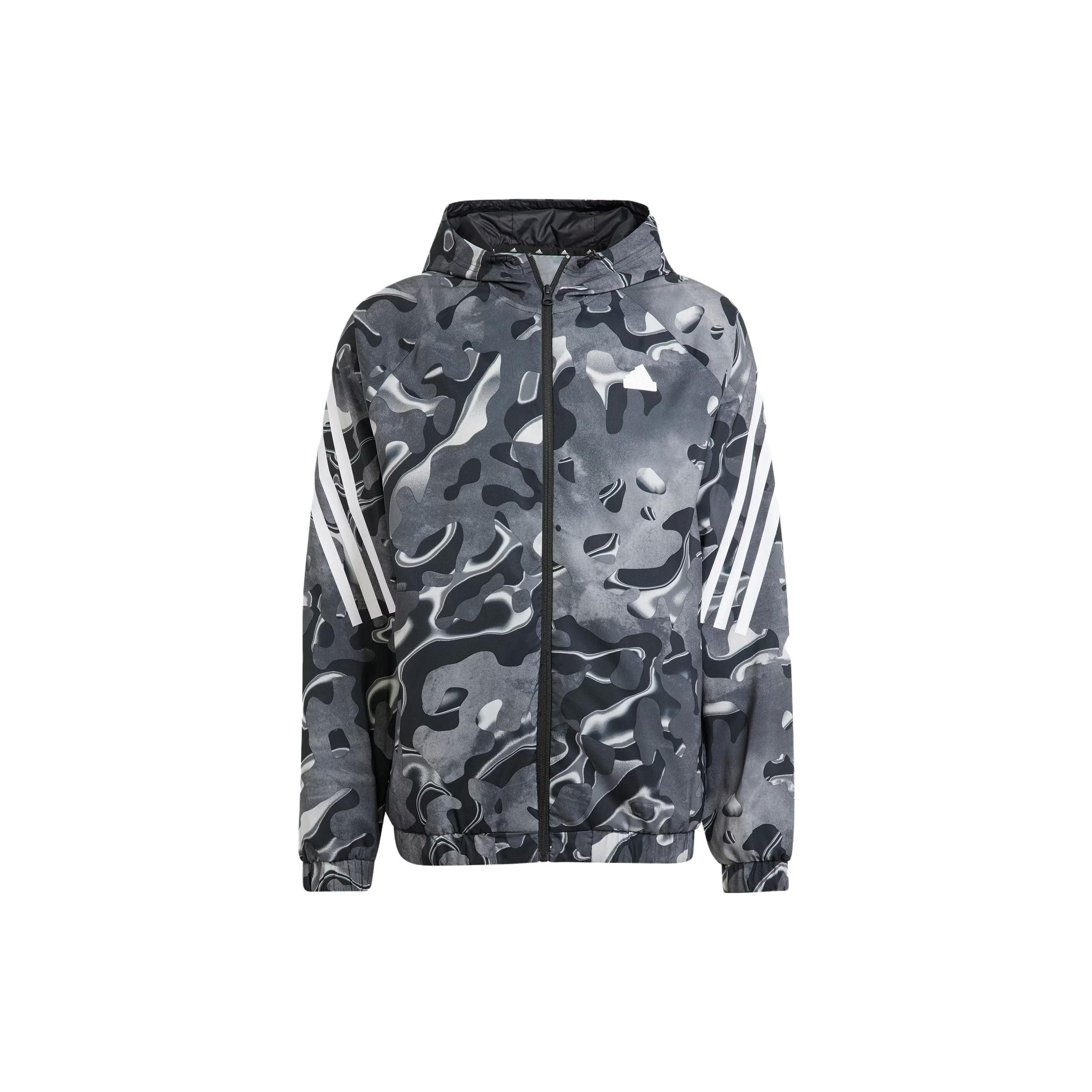 adidas Future Icons Allover Print Full-Zip Hoodie Jackets Black White Men s IJ8843 XS