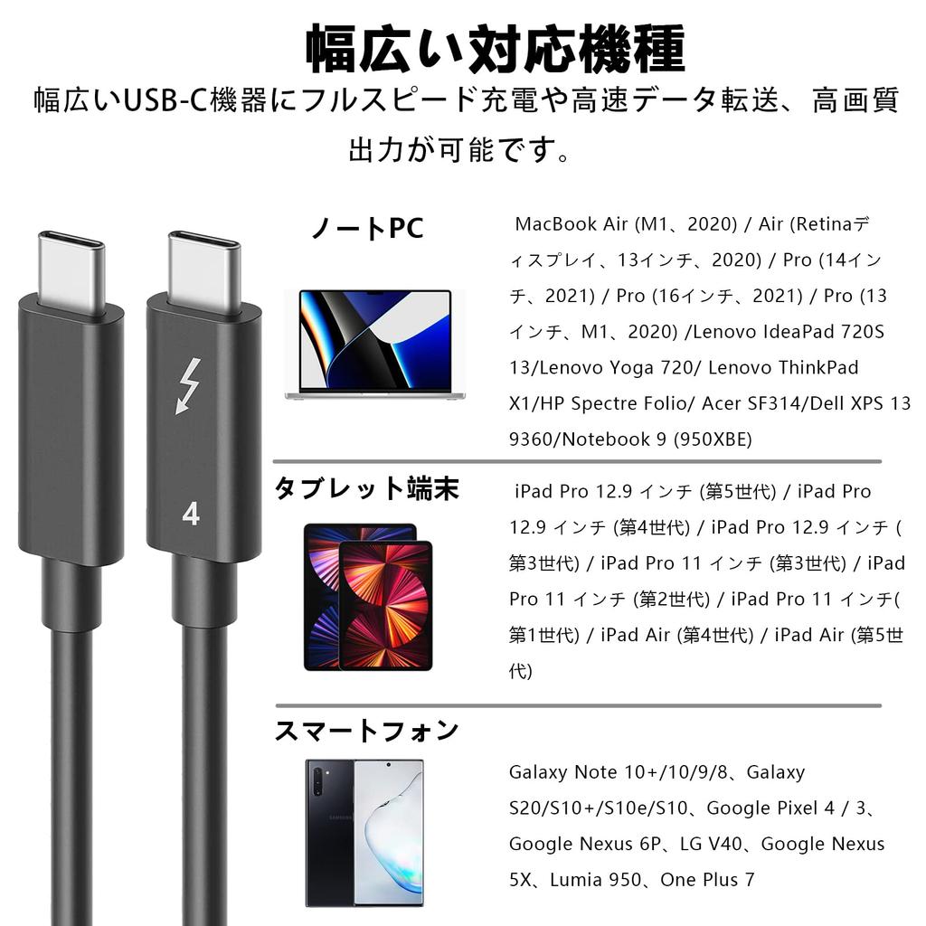 LpoieJun Thunderbolt 4 100W Cable 40Gbps 100W Fast Video PD 100W 5A Thunderbolt 4 Backward Compatible with Thunderbolt 3 and Compatible with Game and