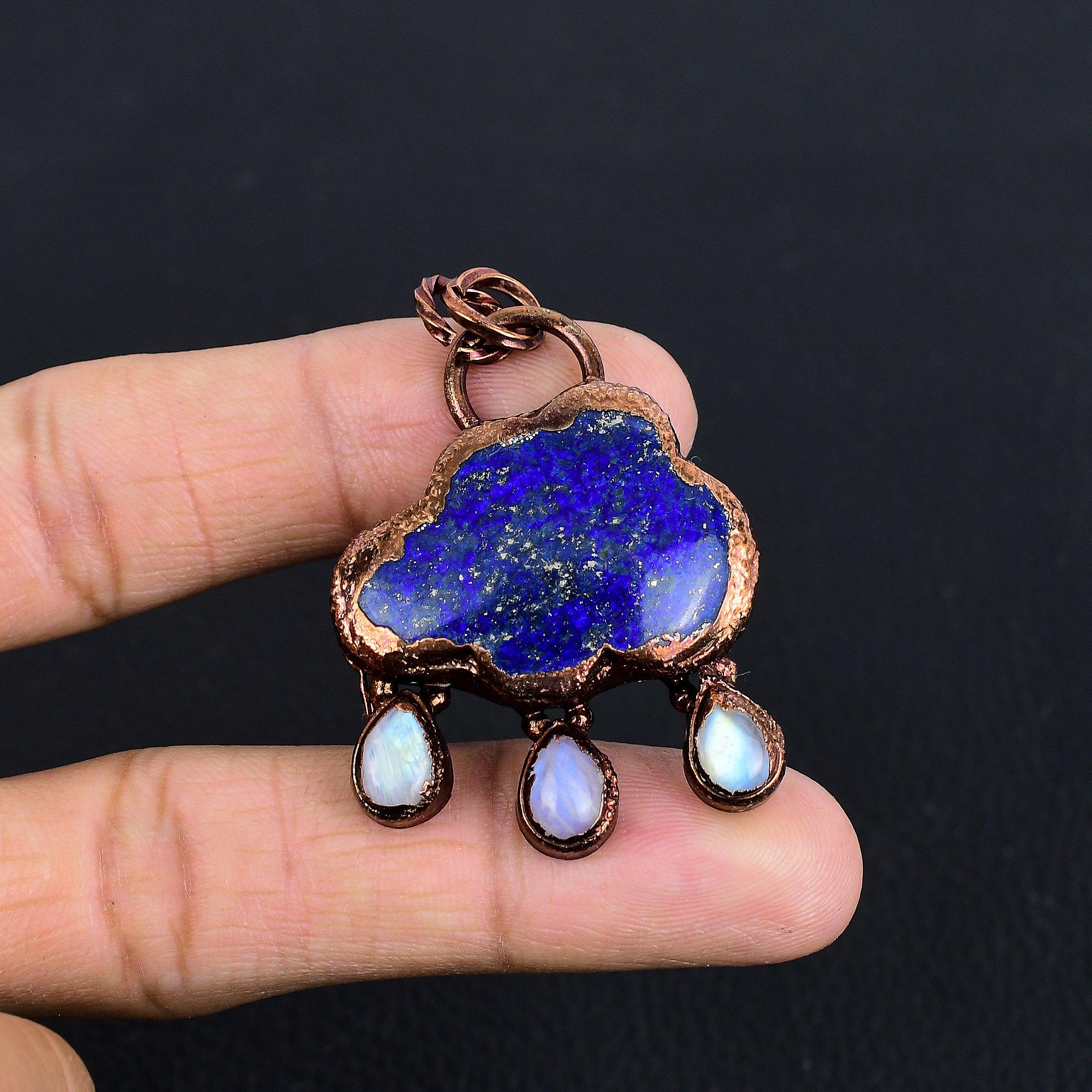 

Подвеска из лазурита, Ювелирное изделие из драгоценного камня ручной работы, Подвеска с гальванопокрытием медью, Ювелирная подвеска уникального дизайна 2.55 Inches