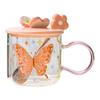 Cute Butterfly High Borosilicate Glass Cup Gift High Value Pink Girl Heart Water Cup Mug with Lid Spoon
