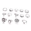 Water Drop Flower Sunflower Moon Sun Fourteen-piece Ring Hollow Carved Ring Set