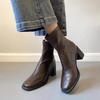 French Soft Leather Chunky Heel Women's Ankle Boots - Retro Square Toe, High Heel, Elastic Slimming, Plus Velvet, Autumn/Winter 2025 Collection.