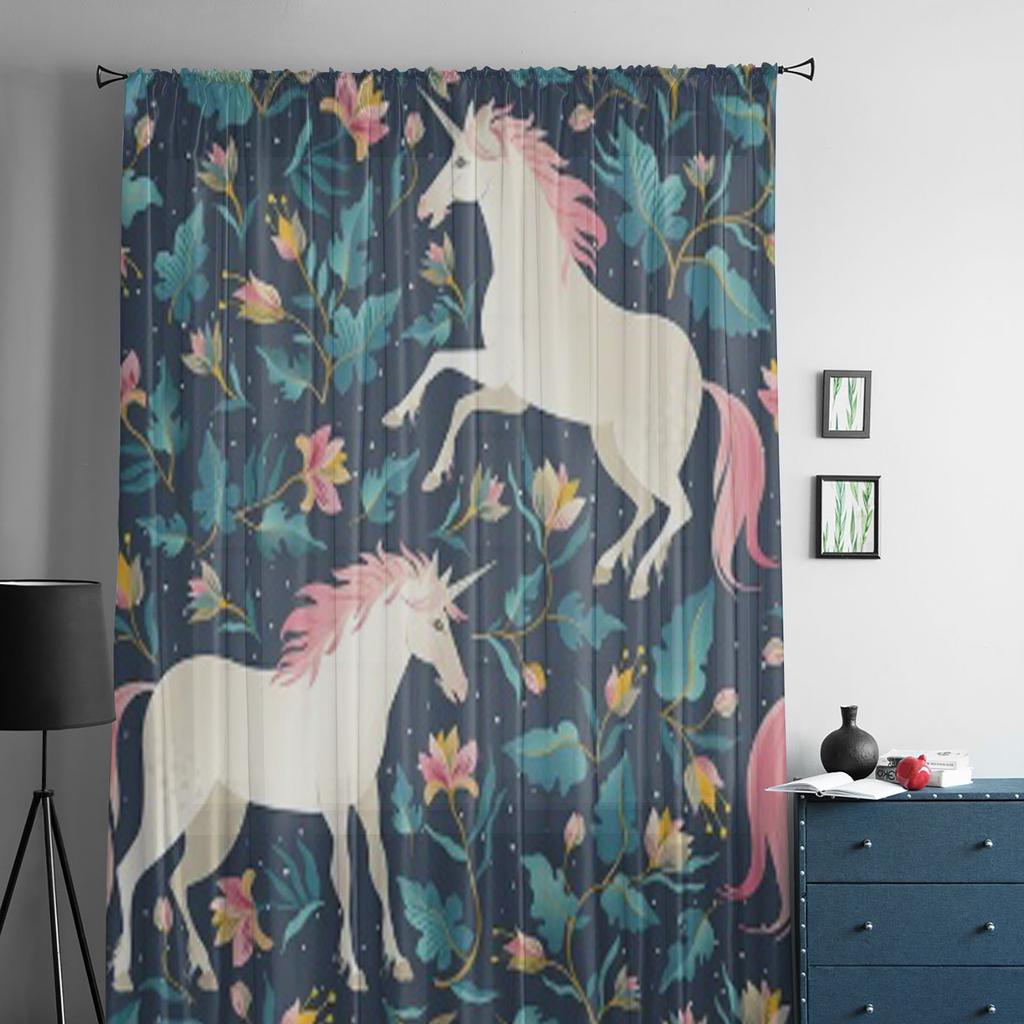 Beautiful Unicorns Sheer Curtains For Bedroom Living Room Tulle Curtains For Kitchen Window Voile Curtains