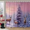 Merry Christmas Shower Curtain Winter Red Truck Snowman Reindeer Snow Farmhouse Shower Curtain Washable Polyester Bathroom Decor