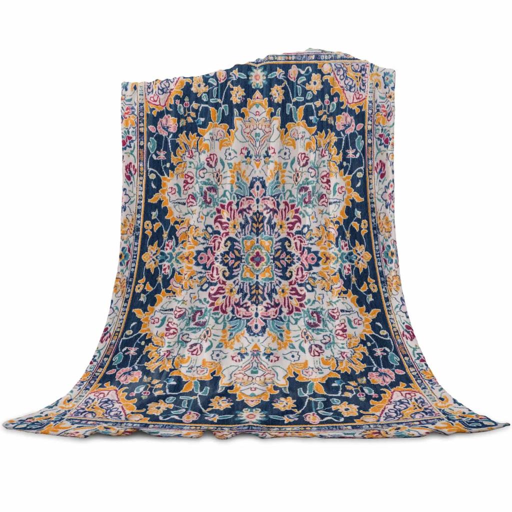 Winter Warm Soft Plush Throw Blanket - Vintage Indian Bohemia Flower Design for Sofa Bed, Nice Holiday Gifts