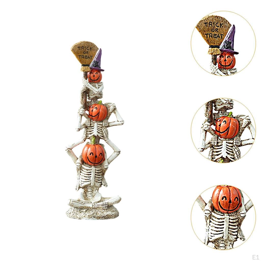Halloween Stacked Skeleton Pumpkin Statue,Halloween Decoration Table Centerpiece Collectible Spooky