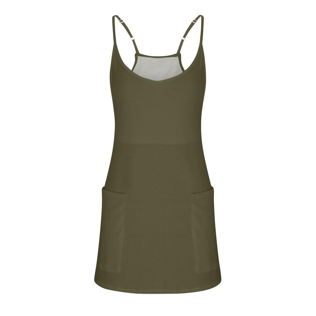 Womens Summer Sleeveless Dress V Neck Adjustable Spaghetti Strap Athletic Short Dress With Pockets