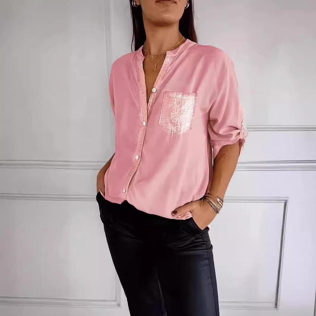 2024 Cross-Border Sequin Fashion Women's Slim Fit Shirt