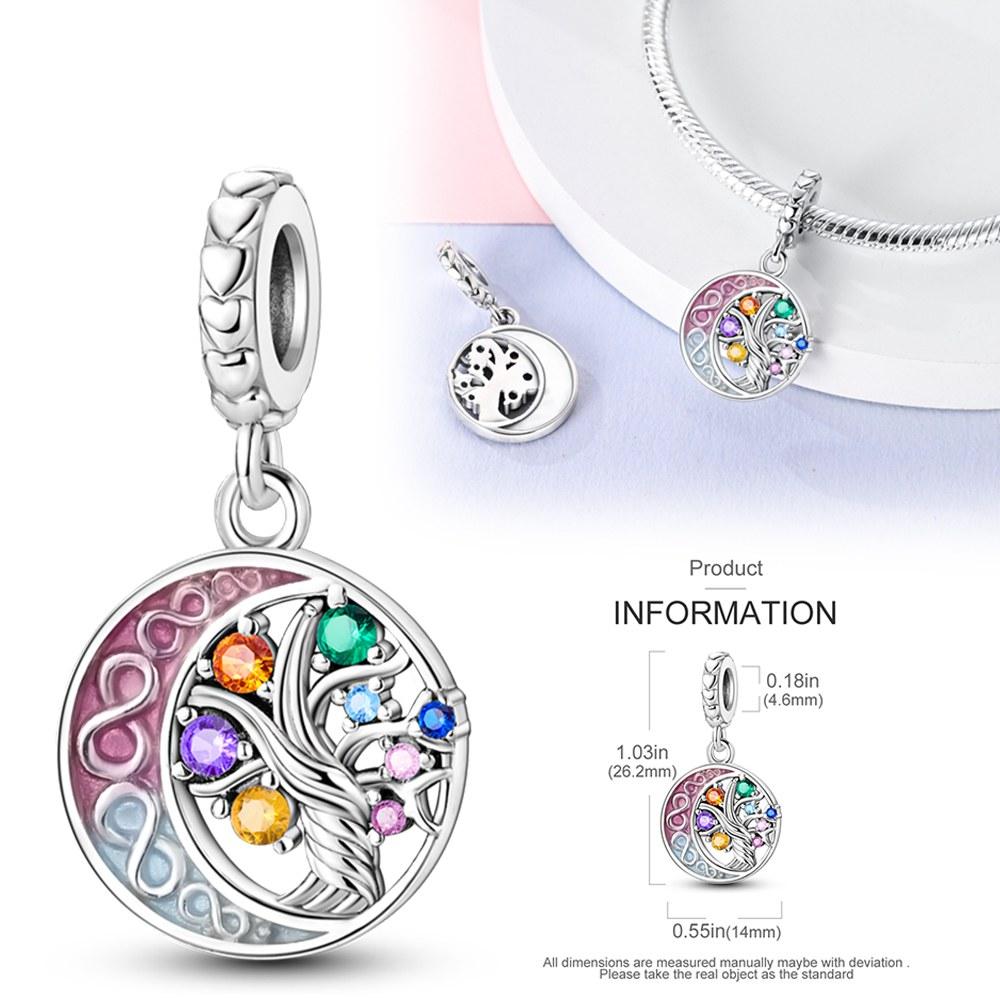 Moon Life Tree Pendant Copper Colors Charm Beads Fit Original Charms Bracelet Beads For Women Jewelry Making Gifts