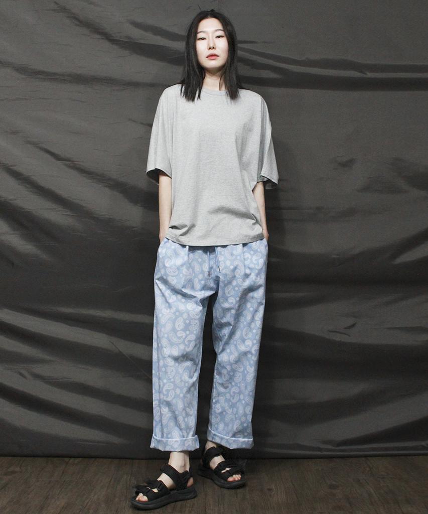 Deumakeu Paisley Wide Fit Elastic Waist Pants Sky Blue