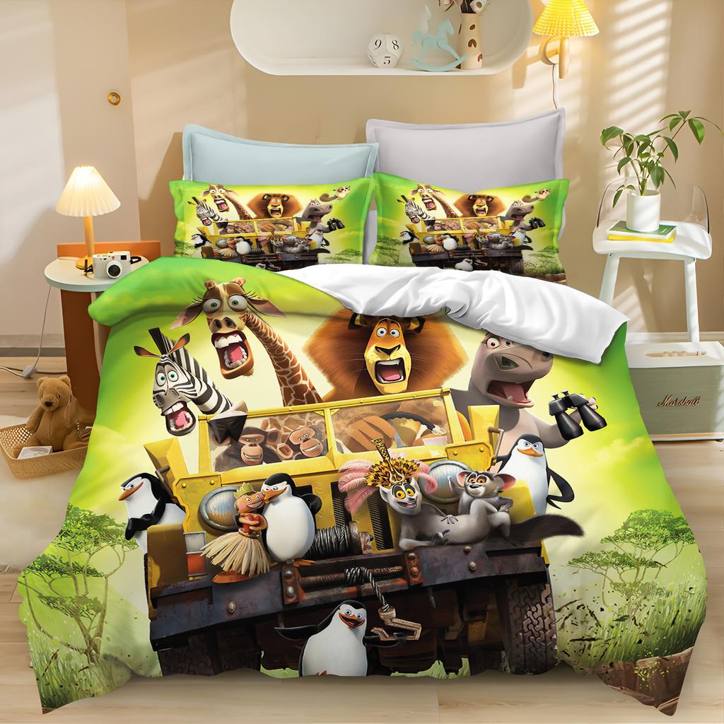 Set Copripiumino Madagascar Set Biancheria da Letto Set Piumone Matrimoniale 3D Set Biancheria da Letto per Bambini