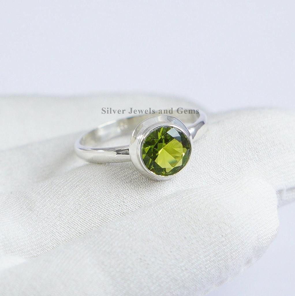Natural Peridot Ring, Handmade Ring, 925 Sterling Silver Ring, Dainty Ring, Round Peridot Silver Ring, August Birthstone Ring, Promise Ring