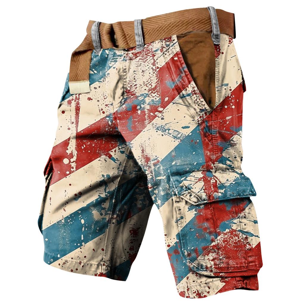 Ανδρικές Βερμούδες Εργασίας με Πολλαπλές Τσέπες και Εκτύπωση για την Ημέρα της Ανεξαρτησίας