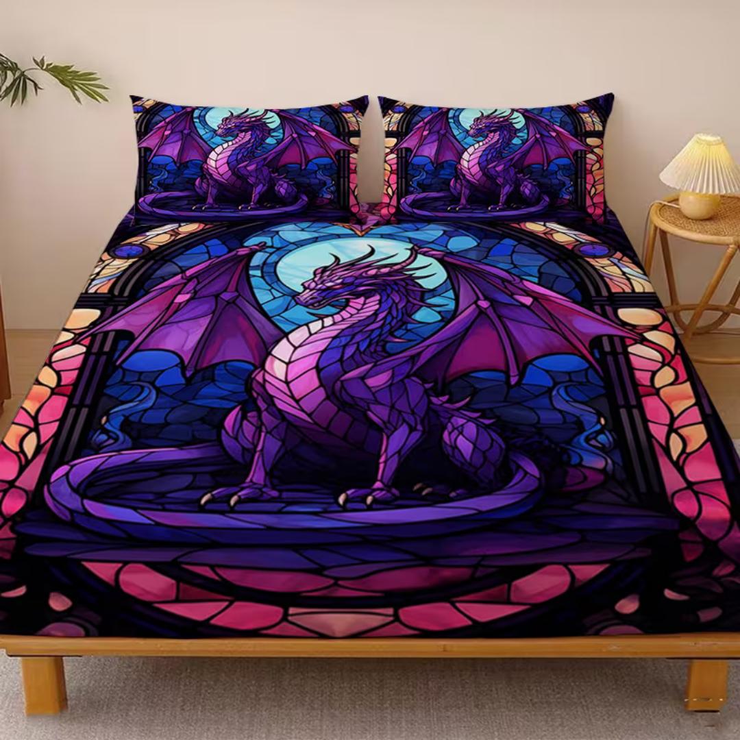 

1pc Fantasy Handsome Dragon Fitted Sheet 100% Polyester Durable Bedding Sheet for Home Bedroom Decor Birthday Gift 120x200x25cm