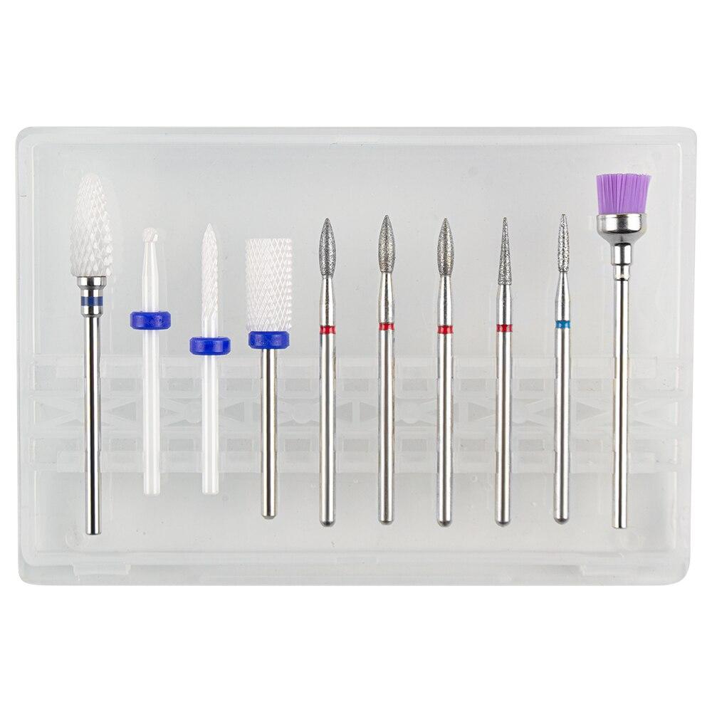 Sada 10ks fréz na manikúru Keramické vrtáky na nehty Čistič kartáč Diamantový mlýnek Příslušenství pro odstranění gelového laku