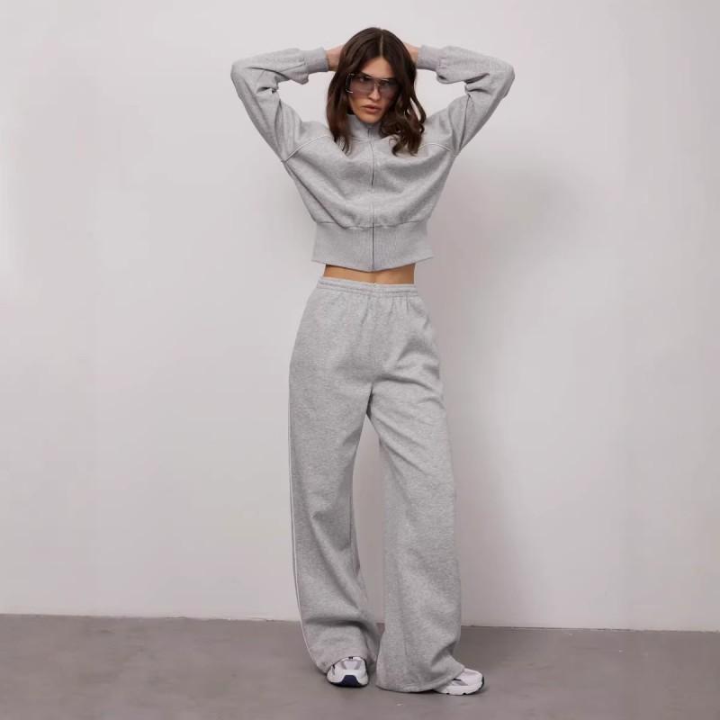 Womens Casual Commute Outfit Long Sleeve Zip Cardigan Loose Pants Set