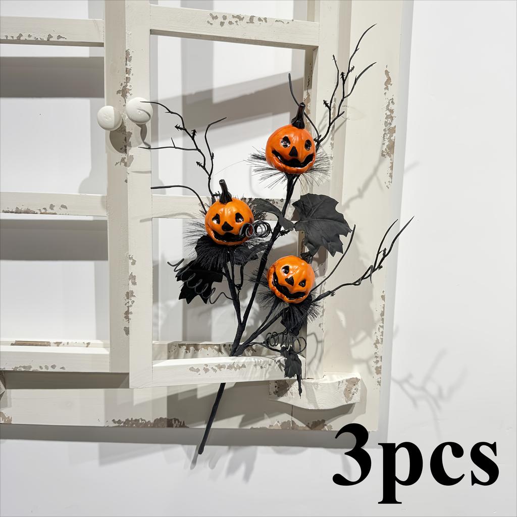 Halloween Artificial Pumpkin Bouquet Decor - Spooky Ghostly Pumpkins,Plastic Battery-Free Decoration for Home,Party,or Christmas