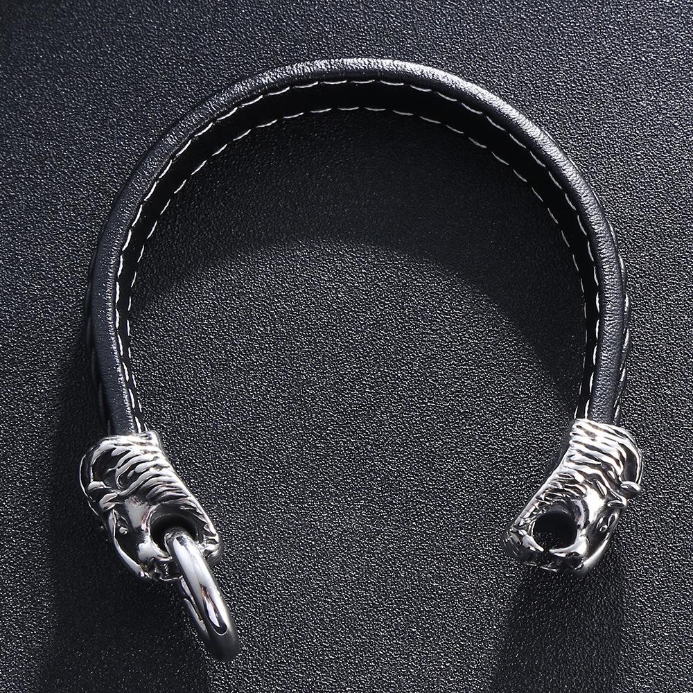 Klasický Zvířecí Severský Viking Dvojitá Vlčí Hlava 316L Nerezová Ocel Pánský Kožený Náramek Módní Punkové Šperky Pulseras