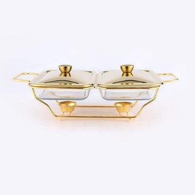 Alcohol Pot Restaurant Glass Food Heating Container Large Capacity Buffet Stove Gold/Silver Rectangular Glass Pot
