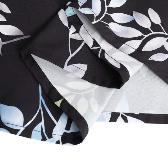 Women Vintage Long Dress Summer O Neck Long Sleeves Swing Dress Loose Fit Leaf Print Long Sleeves Casual Beach Vacation Maxi Dress